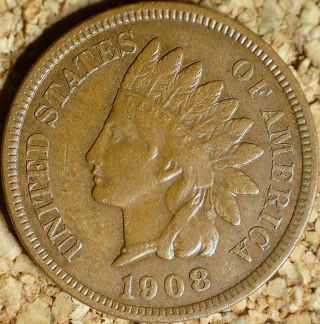 1908 Indian Head Cent - Xf Snow - 29 Rpd Error - Exactly (h713)