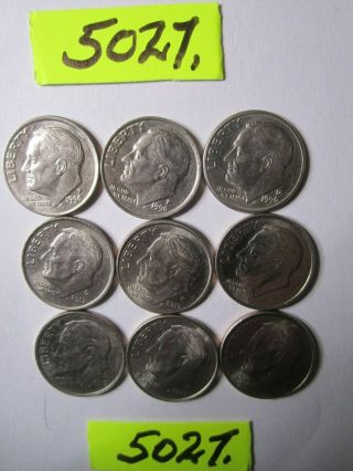 9 X One Dime Coins U.  S.  A.  14 Gms Mar5027 Culled
