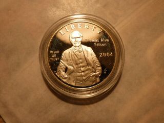 2004 P Thomas Alva Edison Liberty 125th Anniversary Of Light Bulb Silver Dollar