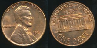 United States,  1961 One Cent,  Lincoln Memorial - Uncirculated