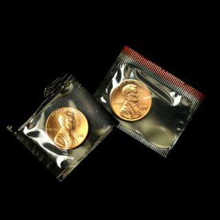 1988 P,  D Lincoln Memorial Penny Uncirculated Coins In Cellophane From Set