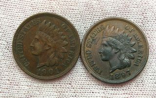 2 Xf Indian Head Pennies.  1897 & 1901.  56