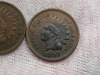 2 XF INDIAN HEAD Pennies.  1897 & 1901.  56 2