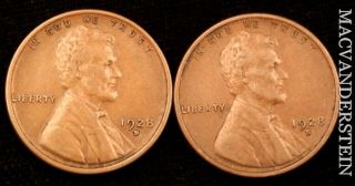 Group Of Two Lincoln Wheat Cents - 1928 - D ; 1928 - S - Scarce Nr254