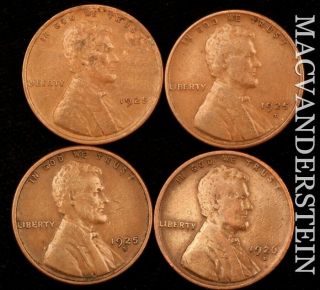 Group Of Four Lincoln Wheat Cents - 1925 1925 - D 1925 - S 1926 - D - Scarce Nr252