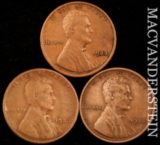 Group Of Three Lincoln Wheat Cents - 1923 ; 1923 - S ; 1924 - Scarce Nr251