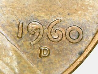 1960 D Small Date Lincoln Memorial Cent - Die Chip In 9 - Error Great Coin