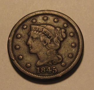 1845 Braided Hair Large Cent Penny - Very To Extra Fine - 112sa
