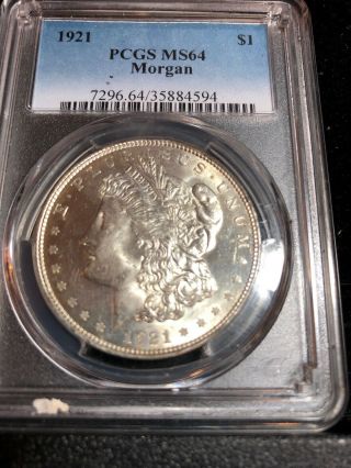 1921 Morgan Silver Dollar $1 Pcgs Ms 64 Bright Gem