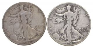 (2) 1942 - D & 1945 - D Walking Liberty Half Dollars 90 Silver $1.  00 Face 007