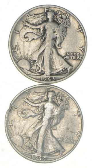 (2) 1943 - S & 1944 - D Walking Liberty Half Dollars 90 Silver $1.  00 Face 729