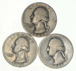 Better 1936 - D & 1939 - S & 1939 - S Washington Quarter 90 Silver - Tough Coins 527