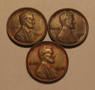 1934 1934 D 1935 Lincoln Cent Penny - Red/brown Au - 242su