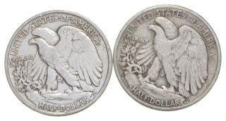(2) 1936 & 1945 - D Walking Liberty Half Dollars 90 Silver $1.  00 Face 047 2