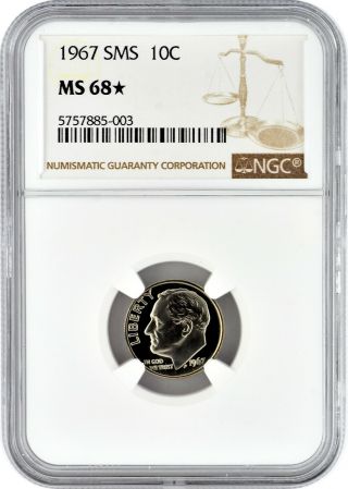 1967 Sms 10c Roosevelt Dime Ngc Ms 68 Star