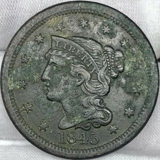 1845 1c Braided Hair Large Cent ||| Great Looking Early Us Copper,  Eye Appeal,