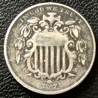 1867 Shield Nickel 5 Cents 5c Xf Environmental Damage 16566