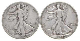 (2) 1940 & 1944 - D Walking Liberty Half Dollars 90 Silver $1.  00 Face 085