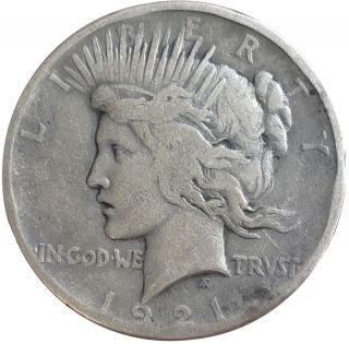 1921 P Peace $1 Silver U.  S.  One Dollar Philadelphia High Relief Key Date Coin 2