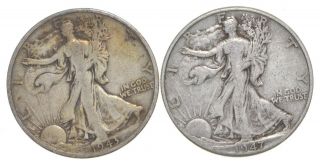 (2) 1943 - S & 1947 - D Walking Liberty Half Dollars 90 Silver $1.  00 Face 073