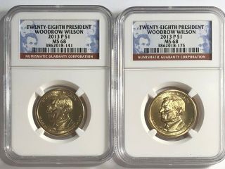 2013 P $1 Ngc Ms68 Woodrow Wilson 2 Presidential Dollar Coins 28th President