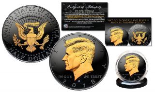 Black Ruthenium 2018 Jfk Half Dollar U.  S.  Coin W/ 2 - Sided 24k Gold (denver)