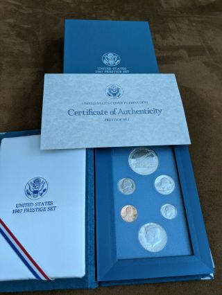 1987 Us Prestige Proof Set W/ Box And - Constitution Silver Dollar