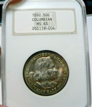 1892 50 Cent Columbian Expo Old Style Ngc Holder Ms63 Toning Colors