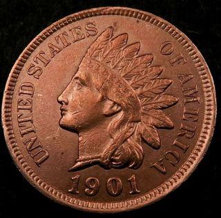 1901 Indian Head Penny Cent // Choice Bu Red // (i829)