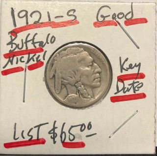 1921 - S Buffalo Nickel,  Vg - Key Date Of Buffalo Nickels - Graded Good - - But Looks Vg