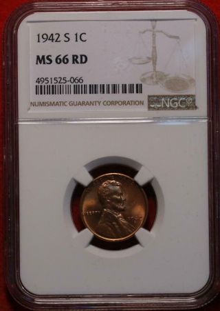 1942 - S San Francisco Copper Lincoln Wheat Cent Ngc Graded Ms 66 Rd