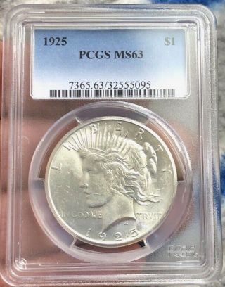 1925 Peace Dollar - Pcgs Ms63
