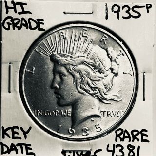 1935 P Peace Silver Dollar Hi Grade U.  S.  Rare Key Coin 4381