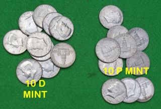 1976 Kennedy Bicentennial Half Dollar Roll (20 Coins) 10 D 10 P Hr Circulated