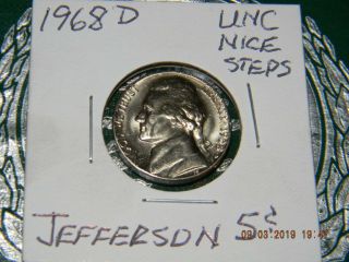 1942 - P Mercury 90 Silver Dime,  1968 - D Jefferson UNC Nickel&1943 WWII Steel Cent 4