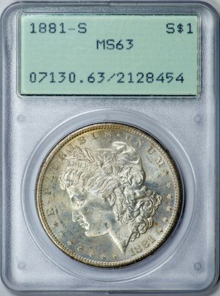 1881 - S Morgan Pcgs Ms63 Silver Dollar 1st Gen Old Green Holder (ogh " Rattler ")
