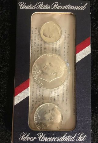 1976 - S 3pc Bicentennial Set.  Proof 40 Silver Eisenhower Dollar.  Half.  Quarter