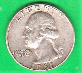 1961 - 90 Silver - Washington Quarter Circulated Usa D Coin