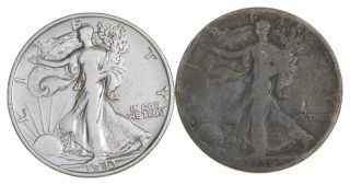 (2) 1936 - D & 1943 Walking Liberty Half Dollars 90 Silver $1.  00 Face 810