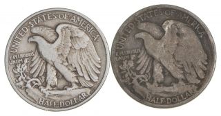 (2) 1936 - D & 1943 Walking Liberty Half Dollars 90 Silver $1.  00 Face 810 2