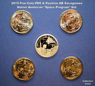 2019 Five Coin Sacagawea Native American Pds A&b Position Space Program Set