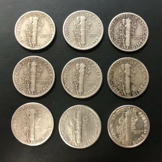 Mercury Silver Dimes (4) 1941 - S,  (5) 1942 - S 2