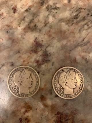 (2) 1912 1915 S Barber Half Dollar Silver Coins