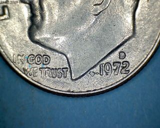 One Dime 1972 D Double Die Obverse