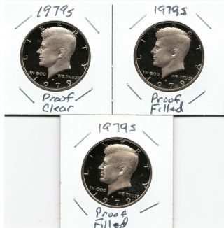 1979 S Kennedy Half Dollars Clear S & Filled S (3 Coins) (97)