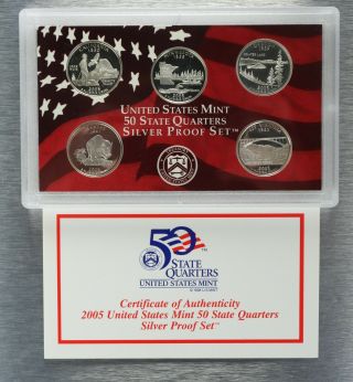 2005 S United States 50 State Quarters Silver Proof Set 5 Coins $1.  25