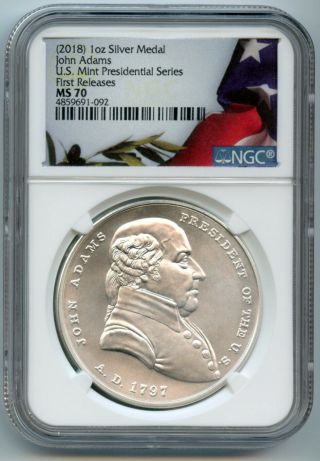 2018 Silver Medal John Adams 1oz Presidential Ngc Ms70 First Releases 4859691092