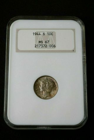 1944 S 10c Ms 67 Mercury Dime Toning Graded By Ngc