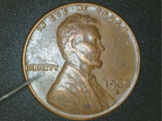 1960 D Lincoln Memorial Penny Die Chip On Liberty Very Rare Error
