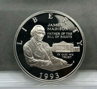 1993 - S 50c James Madison Bill Of Rights Commem 90 Silver Proof Half Dollar Coin